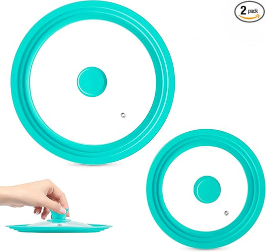 Modern Innovations Universal Lids (Set of 2) Fits 7 to 12-Inch Cookware, Silicone Replacement Pan Lid, Glass Top Covers for Skillets, Pots, Frying Pans, Cast Iron - Turquoise | Teal