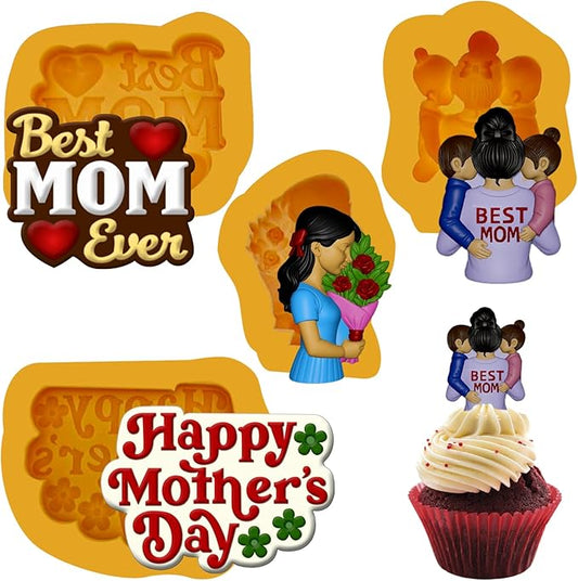 Mother’s Day Silicone Mold Set for Chocolate, Cupcakes & Candles – Best Mom Ever Design, Nonstick Silicone Baking Mold for Repostería, DIY Crafts, Resin & Fondant Mold Set