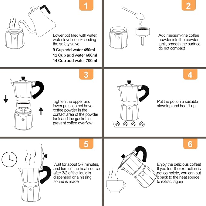 Aluminum 6 Cup 300ml Moka Pot Express Coffee Maker Stovetop Espresso Percolator Coffeemaker Italian Classic Style Brewing Greca Cafe Mocha Machine for Cafeteras Lover Camping Travel and Home Use 10oz