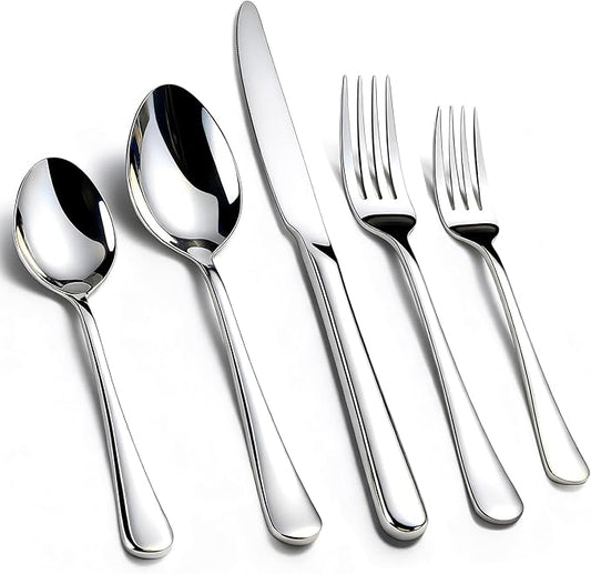 KIKCOIN 60 Pack Silverware Set for 12, Heavy Duty Stainless Steel Flatware Set, Mirror Polished Cutlery Utensils Set Includes Forks and Spoons Set for Home Kitchen Restaurant Wedding