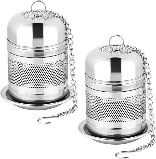 Fri4Free 2PCS Tea Infuser Strainer - Stainless Steel Strainers for Loose Leaf Tea, Steeper, Fine Mesh Ball holder with Chain Hook and Lid, Reusable Filter Bags Diffusers