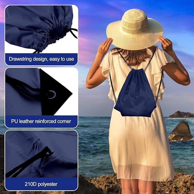 KUUQA 2 Pcs Navy Blue Drawstring Backpack Drawstring Bag Bulk Sports Cinch Bags String Backpack Storage Bags for Gym Traveling