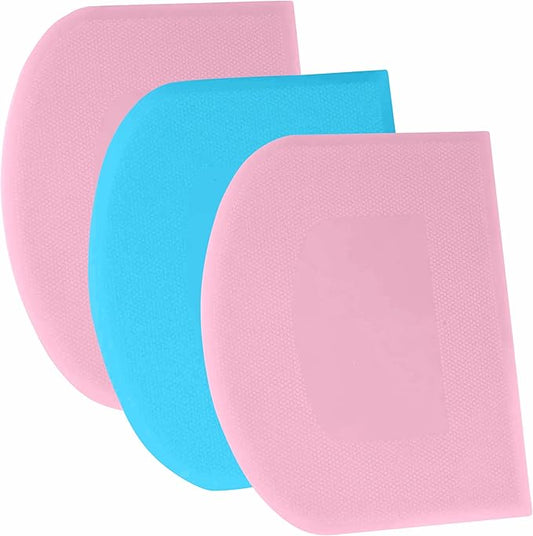 SURDOCA Dough Scraper Bench Scraper - 3P 11.8x7.3" Plastic Flexible Bowl Scraper, Sharp Edge & Angles Cake Scraper. Non-Slip Bakeware Decorating Tools Sculpting & Modeling Tools - Pink+Blue+Pink