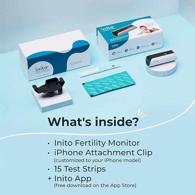 Inito Fertility Monitor & Hormone Tracker for Women | Estrogen, LH, PdG (Urine Metabolite of progesterone), FSH | Track and Confirm Ovulation | Includes 15 Test Strips (iPhone 14)