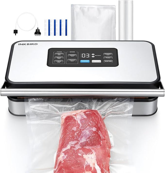 INKBIRD Vacuum Sealer Machine with 160W Double Pump, Full Automoatic Pro Vacuum Sealer for Food Preservation with Liquid/Moist/Dry Food, Food Sealer with Removable Drip Tray, Roll Storage and Cutter