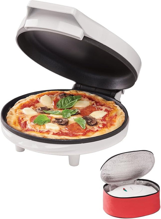 Betty Crocker 8" Travel Pizza Maker Plus, Indoor Electric Grill With Insulated Travel Bag, Nonstick Pan for Pizzas, Quesadillas, Nachos and more, Personal Pizza Machine for Delicious Meals, White