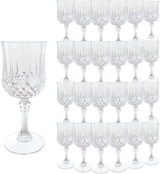 Plastic Wine Glasses, Plastic Goblets Vintage Style Cordial Unbreakable Drinking Glasses, Reusable Drinkware for Wedding Reception, Grand Event Party Supplies,Mother's Day(24, Transparent)