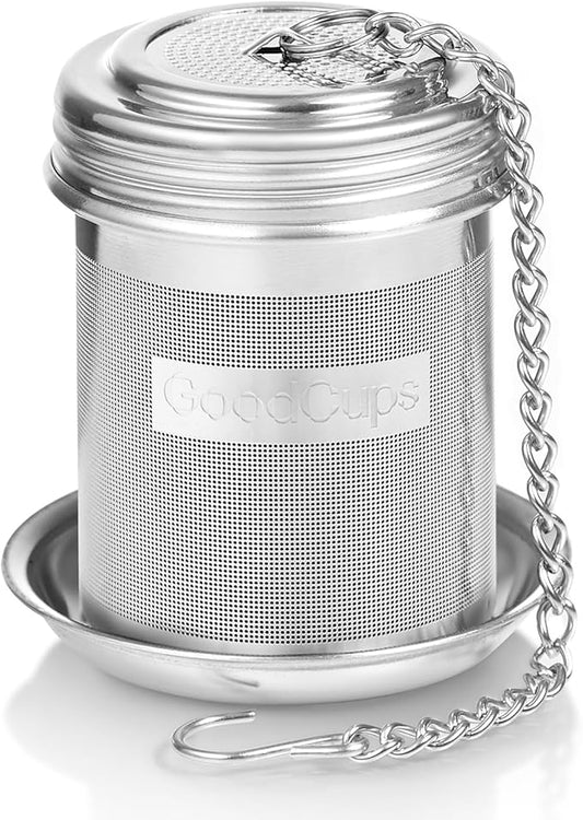 Stainless Steel Tea Infuser for Loose Leaf Tea, Small (1.5” Diameter x 2.2” Height) – Extra Fine Mesh Strainer with Chain Hook & Lid, Reusable Tea Steeper for Mugs, Cups & Teapots