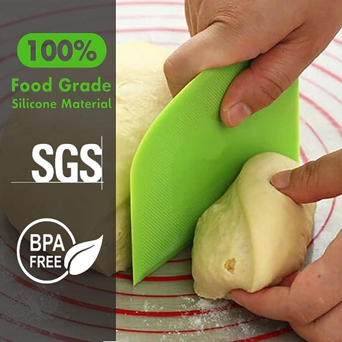 SURDOCA Dough Scraper Bench Scraper - 3P 13x7.9" Plastic Flexible Bowl Scraper, Sharp Edge & Angles Cake Scraper. Non-Slip Bakeware Decorating Tools Sculpting & Modeling Tools - Blue+White+Pink