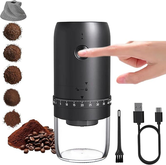 Portable Electric Coffee Bean Grinder with 40 Adjustable Settings, Small Espresso Grinder Rechargeable Burr Coffee Grinder with Multiple Grinding Settings for Travel, Camping, Home & Office.