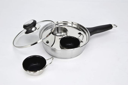RUNZI 2 Cups Egg Poacher Pan - Stainless Steel Poached Egg Cooker – Perfect Poached Egg Maker – Induction Cooktop Egg Poachers Cookware Set with 2 Nonstick Large PFOA FREE Egg Poacher Cups…