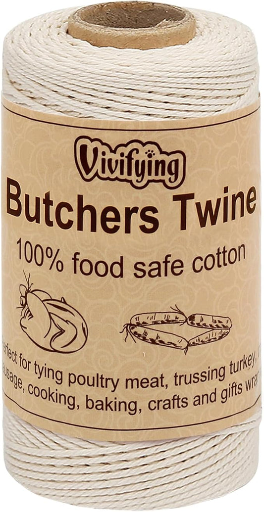 Vivifying Butchers Twine, 328 Feet 3Ply Cotton Bakers Twine, Food Safe Cooking String for Tying Meat, Making Sausage, Trussing Turkey, Roasting and Packing (Beige)
