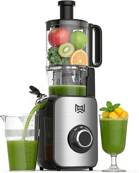 Cold Press Juicer,Stainless Steel Material,Juicer Machines with 5.0Inch Wide Feed Chute,Slow Masticating Juicer for Vegetables and Fruits with High Juice Yield,Large Auger,Easy to Clean