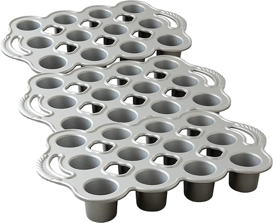 Nordic Ware Cast Aluminum Petite Popover Pan 1/4 Cup Each, 12 Cavity, Silver/Gray (Pack of 3)