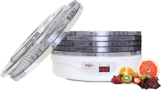Koolatron Total Chef Food Dehydrator Machine, Countertop Electric Food Dryer with 5 Removable Transparent Drying Trays with 12" Radius - Ideal for Fruit, Meat, Snacks, Vegetables or Beef Jerky, 240W,