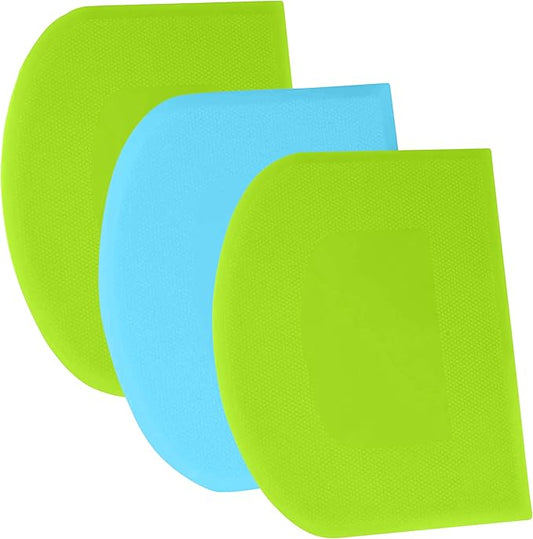 SURDOCA Dough Scraper Bench Scraper - 3P 14.2x8.5" Plastic Flexible Bowl Scraper, Sharp Edge & Angles Cake Scraper. Non-Slip Bakeware Decorating Tools Sculpting & Modeling Tools - Green+Blue+Green