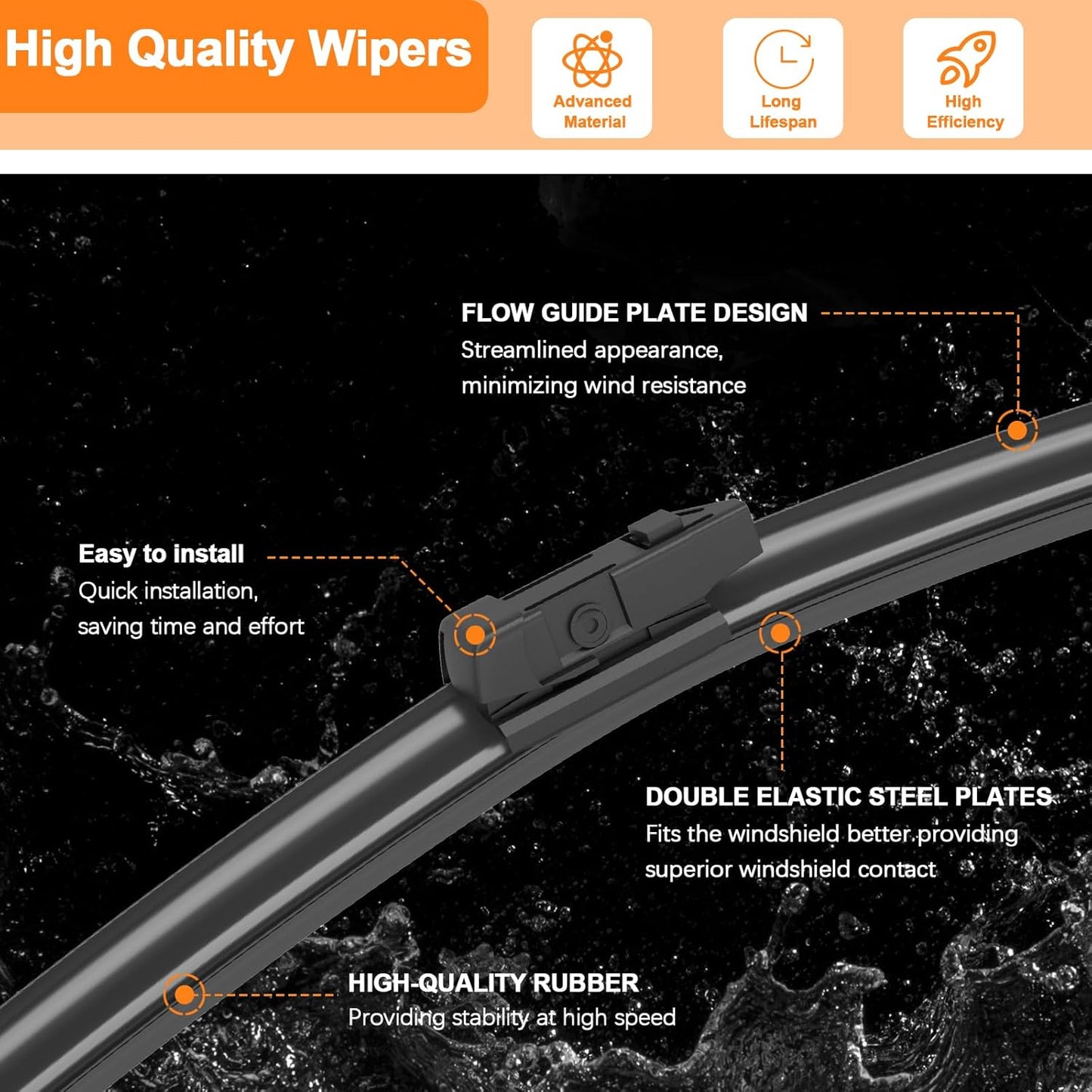 HULADAED® 24'' 22'' 12'' Windshield Wipers Replacement for Nissan Armada 2005-2015 Infiniti QX56 2004-2010 Acura TSX 2009-2014,Silicone Front Rear Wiper blades for MY Car-All Weather & Quiet(3 PACK)