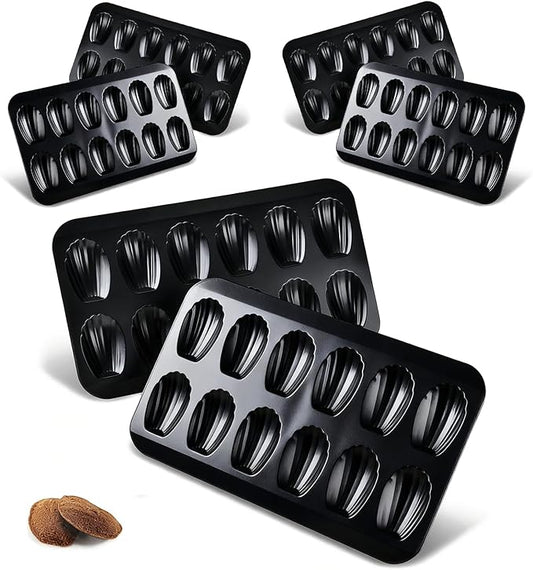 6pc Nonstick Madeleine Pan for Baking, 12-Cavity Shell Shape Cake and Cookie Mold Tray, Carbon Steel Cookie Molds, Send Goods from Local Warehouse (6 PC)