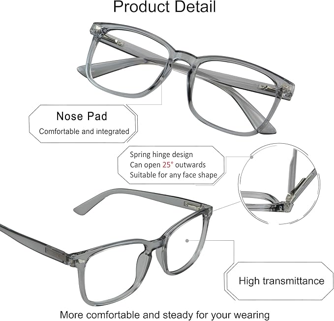 YEIN Bifocal Reading Glasses with Blue Light Blocking Lenses, Bifocal Reader for Women and Men, Vintage Square frame with Spring Hinge (+0.00/+1.00 magnification)