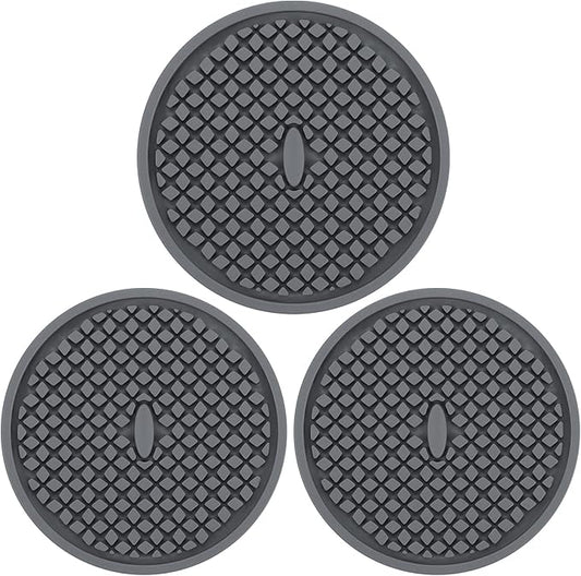 3 Pack Silicone Coasters for Drinks, Thickened Coaster with Deep Tray Grooved Design Cup Mat, Washable Heat Resistant Durable Non-Slip Coasters for Coffee Table Wooden Desk Kitchen Bar (Dark Grey)