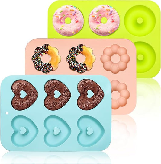 Silicone Donut Pan, Donut Molds for Baking, Donut Maker for 6 Doughnuts, Non-stick Doughnut Pan Muffin Cupcake Bagel Making Tray (Green, Pink, Blue)