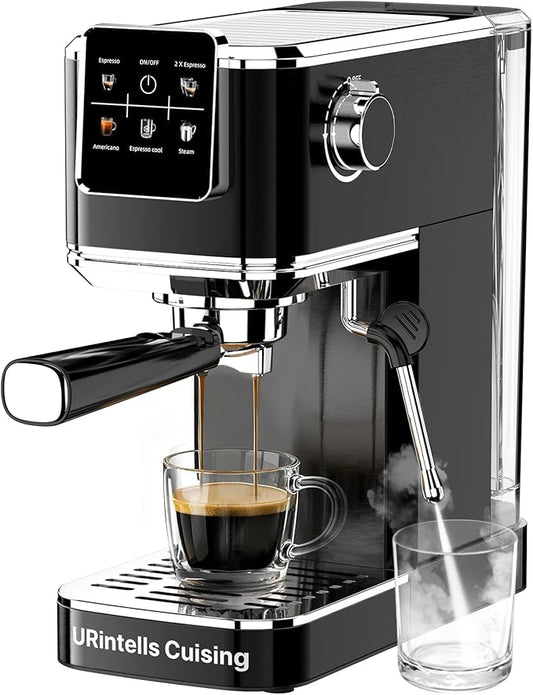 URintells Cuising Espresso Machine 20 Bar,Touch Screen Espresso Maker with Steam Milk Frother,Stainless Steel Expresso Coffee Machine for Cappuccino Latte Cold Brew,1350W Fast Heat Up System,Black