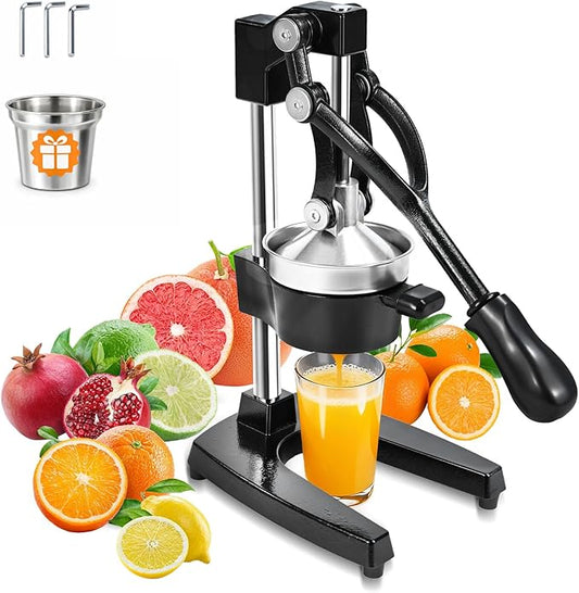 Cast Iron Manual Citrus Juicer, Heavy Duty Hand Press Juicer for Orange, Lemon and Pomegranate, Orange Juicer for Countertop, Commercial Grade for Home Kitchen and Bar, Easy to Use and Clean