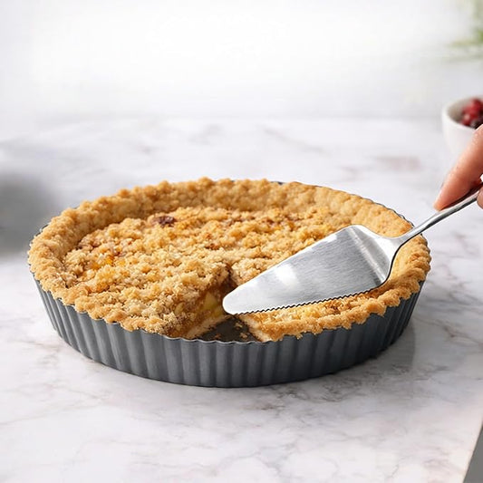 9.5*2.2 Inch Deep Tart Pan w/ Pie Cake Server. Removable Bottom, Non-Stick Coating, Rugged Carbon Steel for Tart Quiche Baking. Gift for Women Wife Christmas Thanksgiving Party Festival Family