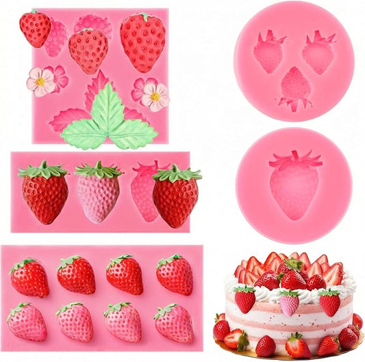 Pimoys 5 Pcs Strawberry Silicone Mold Strawberry Candle Molds Silicone Moulds for Wax Melt Cake Chocolate Mold Birthday Wedding Cake Decoration