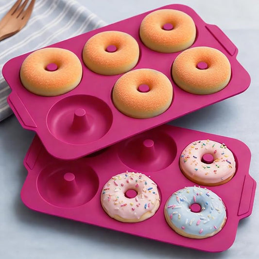 Nonstick Silicone Donut Pan: 3.5 Inch Doughnut Pans with Metal Frame - Silicone Donut Molds for Baking Gluten Free Glazed Vegan Protein Donuts Bagel - for Oven Kitchen - Home Bakers Housewife