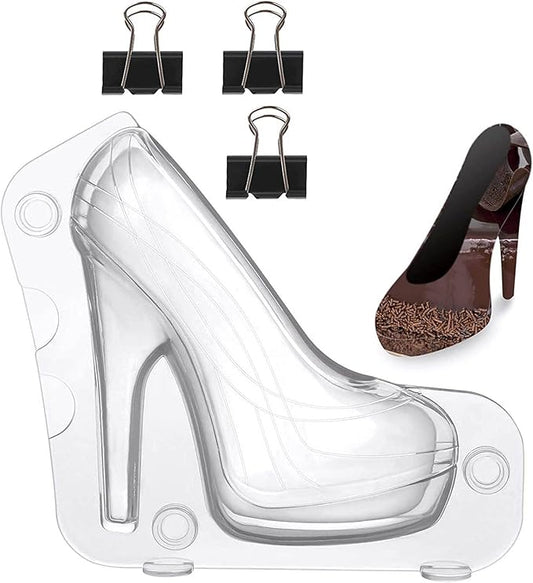 3D High Heel Shoe Chocolate Mold,Large Thick Soled Stiletto Molds with 4 Clips Cake Decoration for Wedding Birthday Party Baking Pastry Tool