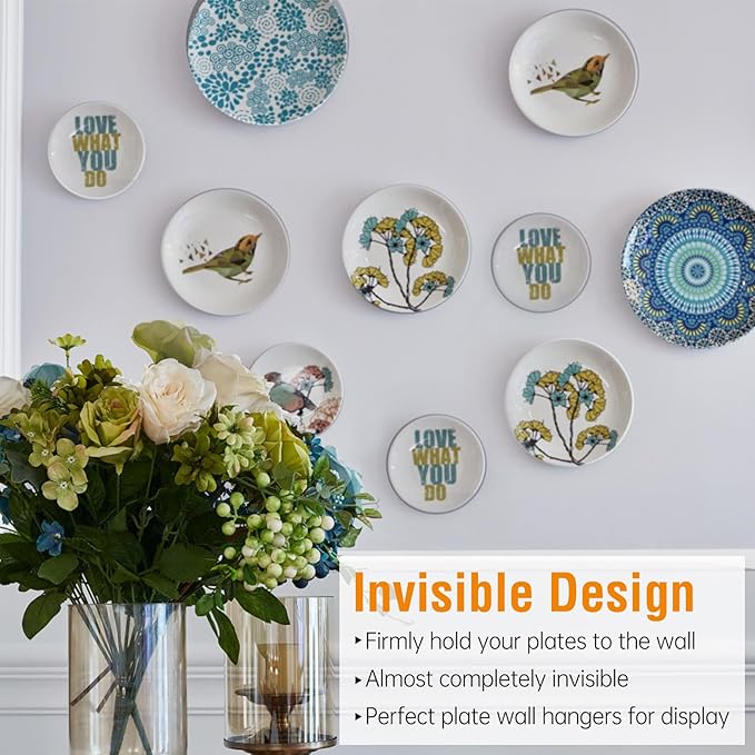 Bilillo 6 Pack Plate Hangers for The Wall, Suitable for 6''-8'' Decorative Plate,Invisible Heavy Duty Wire Plate Holder with Wall Hooks, Plate Hangers for Displaying Plates, Platter, Dish (Black)