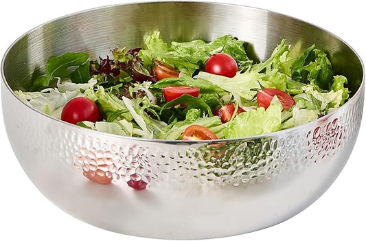 Brightalk 150oz Stainless Steel Hammered Salad Bowl, Large Fruit Popcorn Serving Bowl