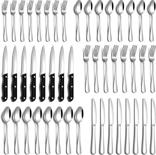 PHILIPALA 36 Pcs Silverware Set with Steak Knives Food-Grade Stainless Steel Flatware Set for 6 Mirror Cutlery Include Forks Spoons and Knives Set Dishwasher Safe Utensil Sets for Home Restaurant