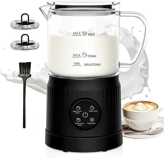 Casimhu 4-in-1 Milk Frother, Electric Milk Frother and Steamer with LED Touch Screen, Non-stick Bottom, Milk Warmer 13.52oz for Lattes, Cappuccinos, and Macchiatos at Home, Black