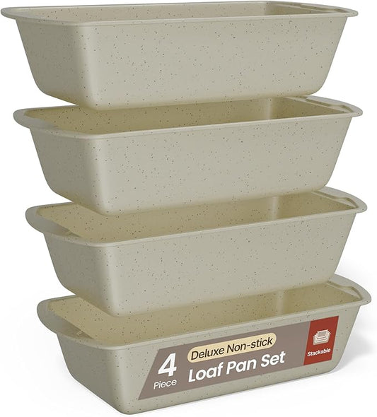 Nonstick Loaf Pan Set Pack of 4, Carbon Steel 11" Large Baking Bread Pan, Oven Safe Up to 450°F, PFOA, PFOS, PTFE Free, Space Saving Stackable Design, Stain Resistant, Dishwasher Friendly,White Marble