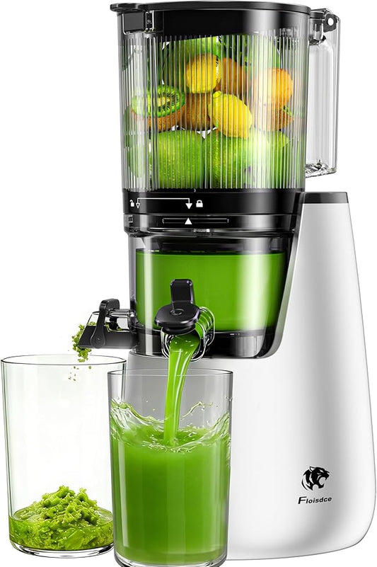 Cold Press Juicer, 6" Extra Large Feed Chute Slow Masticating Juicer Machines, Powerful AC Brushless Motor, Self Precut System, Juicer Machines with BPA-Free, Extra one Replace juicer strainer
