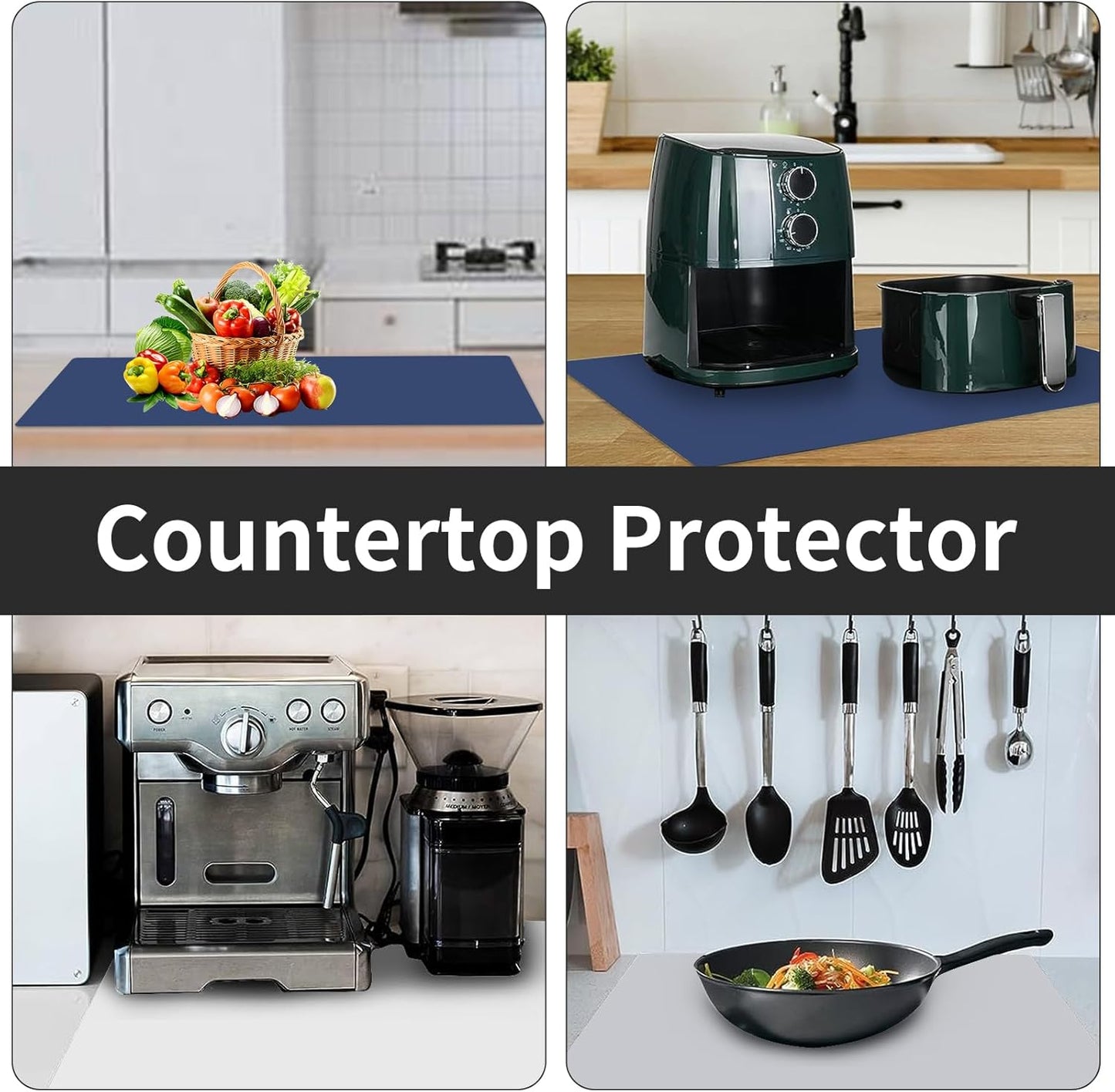 2MM Super Thick Large Silicone Mats, 23.6"x23.6" Silicone Mats for Kitchen Counter, Non-slip Heat Resistant Mat, Waterproof Countertop Protector Mat (Black)