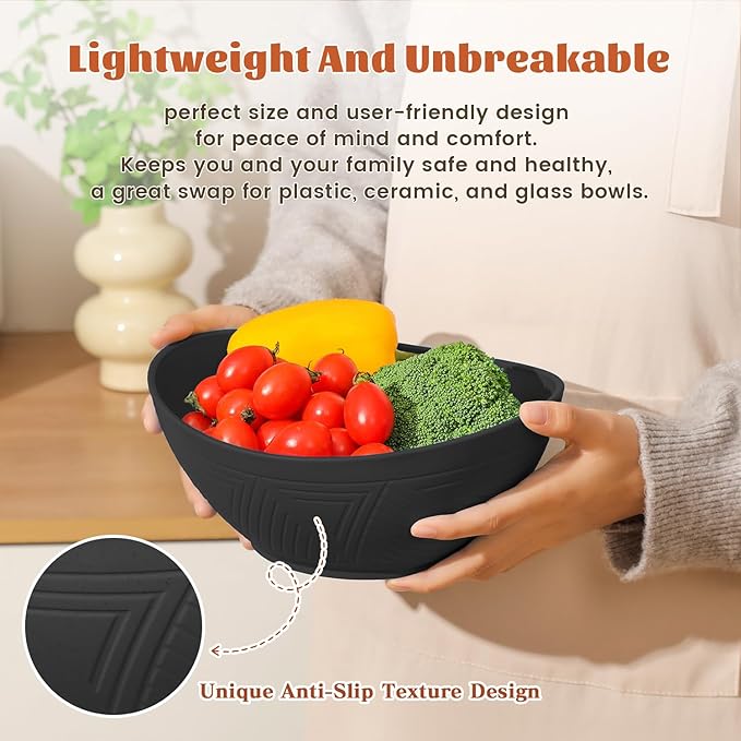 Homienly 9.6 inch Serving Bowls, Large Serving Dishes for Wedding Parties, 60 Oz for Salad, Side Dishes, Pasta, Oval Shape, Microwave & Dishwasher Safe, Set of 4, Black