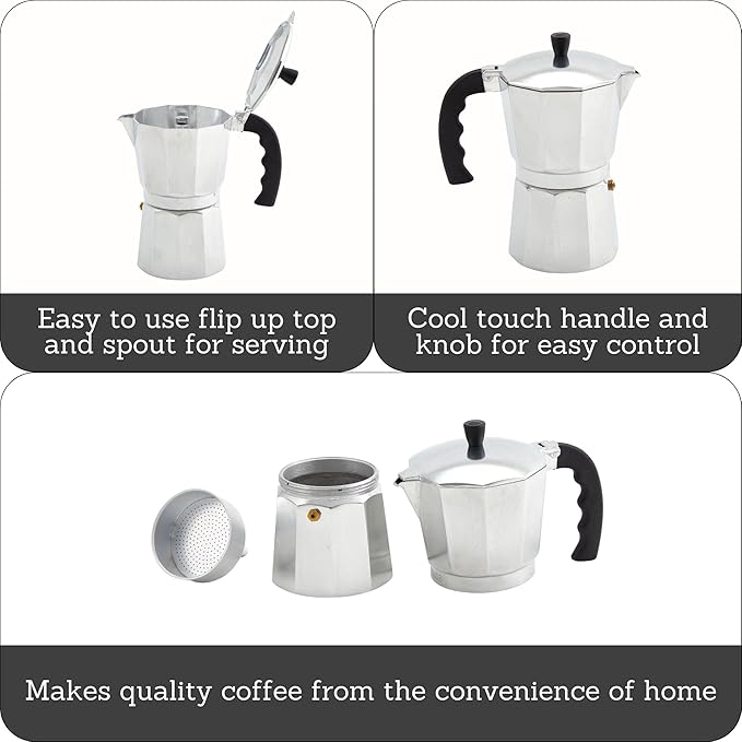 IMUSA 12-Cup Stovetop Espresso Maker, Cast Aluminum Coffee Maker, Cuban Coffee Brewer, Moka Pot Style, Portable Coffee Maker for Home, Camping, or Travel