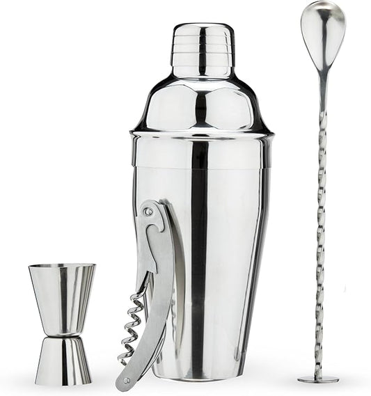 True Bar Drink Mixer Set, 19oz 4-piece Cocktail Shaker Set Bartender Kit, Cocktail Mixer Set, Cocktail Shaker Kit, Barware Tool Sets, Bar Accessories, Silver
