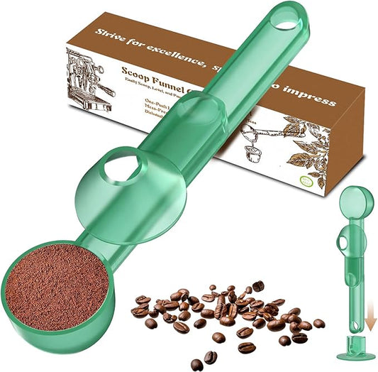 Coffee Scoop with Funnel for Ground Coffee, Protein Powder & Tea, for Reusable K Cup Refiller, 2TBSP Mess-Free, Funnel Design Prevents Spills (Translucent Green, 1-Pack)