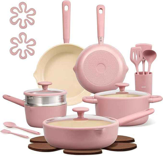 CAROTE 21pcs Cookware Set Nonstick Pots and Pans Set, Ceramic Cookware Set Induction Cookware, Non toxic Healthy Non Stick Kitchen Cooking Set, PFAS PTFE Free