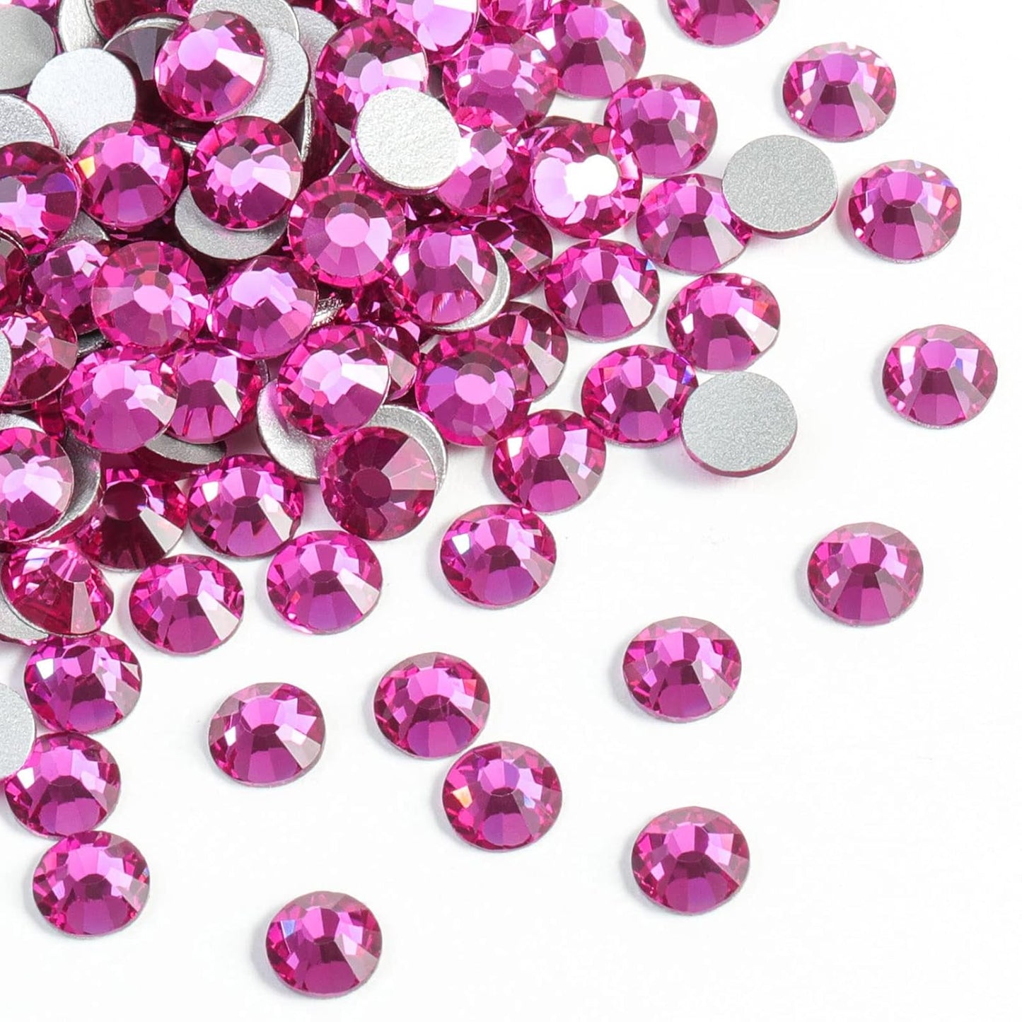 Beadsland 1440pcs Flat Back Crystal Rhinestones Round Gems for Nail Art and Craft Glue Fix, Fuchsia,SS10,2.7-2.9mm