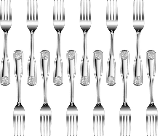 New Star Foodservice 58284 Shell Pattern, 18/0 Stainless Steel, Dinner Fork, 7.7-Inch, Set of 12