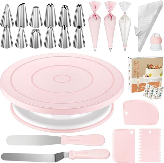 Kootek 71PCs Cake Decorating Kit, Baking Supplies Tools - Includes Cake Stand Turntable, 12 Icing Piping Tips Set, 2 Frosting Spatulas, 3 Scrapers, 50+2 Piping Bags, Coupler, Video Tutorial, Booklet