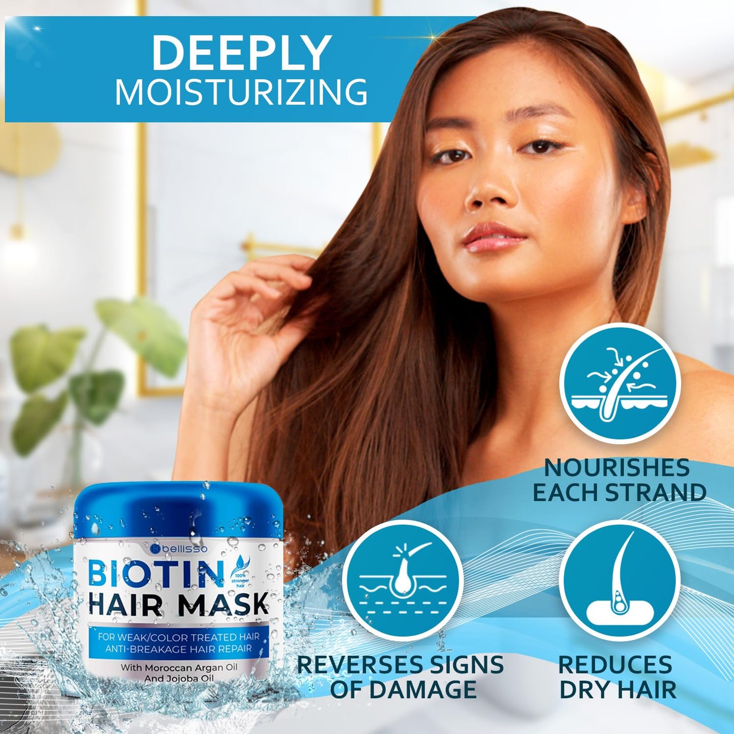 Biotin Hair Mask - Volume Boost and Deep Conditioner for Dry, Damaged Hair - Hydrating Repair Treatment for Women and Men - Moisture Conditioning for Curly Hair and Split Ends - Sulfate Paraben Free
