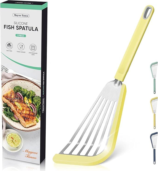 Nonstick Fish Spatula,Maywe Tanso Thin Slotted Spatulas Turner Silicone Fish Spatulas for Nonstick Cookware,High Heat Resistant BPA Free Cooking Utensils,Ideal for Fish,Eggs,Pancakes