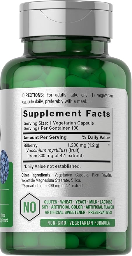 Horbäach Bilberry Fruit Extract 1200mg | 100 Capsules | Vegetarian, Non-GMO, Gluten Free Supplement