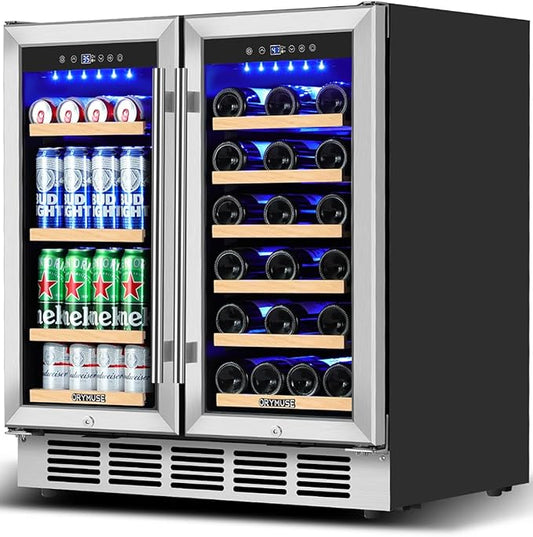 ORYMUSE Wine and Beverage Refrigerator 30 Inch, Beverage Fridge Dual Zone with Upgraded Cooling, Wine Beverage Cooler Built-in or Freestanding, 30 Bottles and 110 Cans Large Capacity